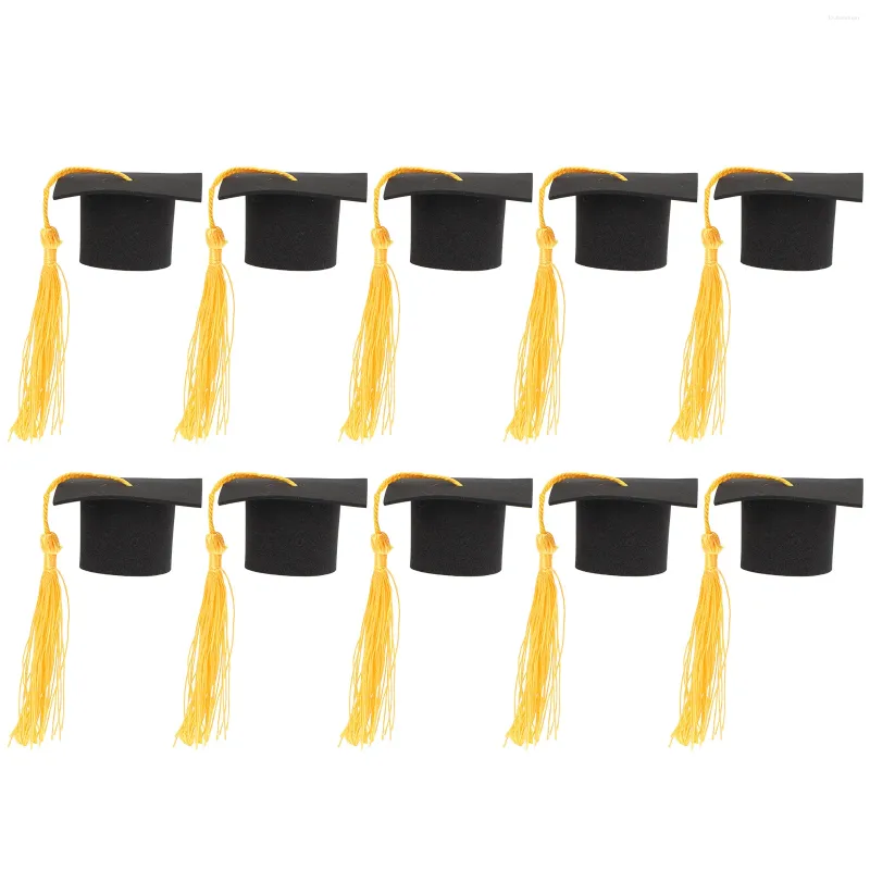 Present Wrap 10 PCS Red Graduation Decorations Mini Bachelor Hat Paper Craft Sponge Caps Topper Graduate Figurine