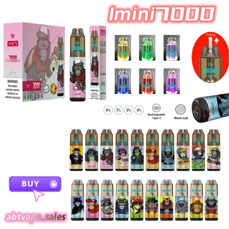 IMINI 7000PUFFS DOSTARCZONY E ZESTAWU ZESTAWU PODŁUGU DOUFIKACJA BAZTANIE 15 ml Wózki Prefilowane Pods Vape Big Puff 7k 8k 9k 10k Vs RNM Vapes 8000 9000 10000 Puffs