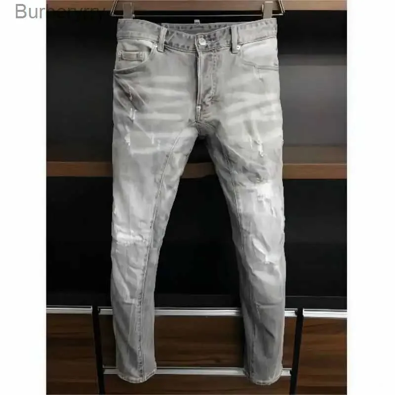 Men's Jeans Men's Casual Trendy Moto Biker High Street Denim Fabric Pants Fashion Hole Spray Paint Jeans A398L231011