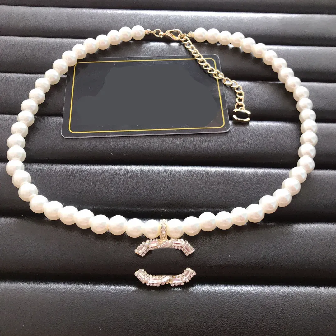 Nowy podwójny literę Diamentowy wisiorek Pendant Projektantka Kobiety Choker Brand Pearl Naszyjnik Wedding G23101211z-6