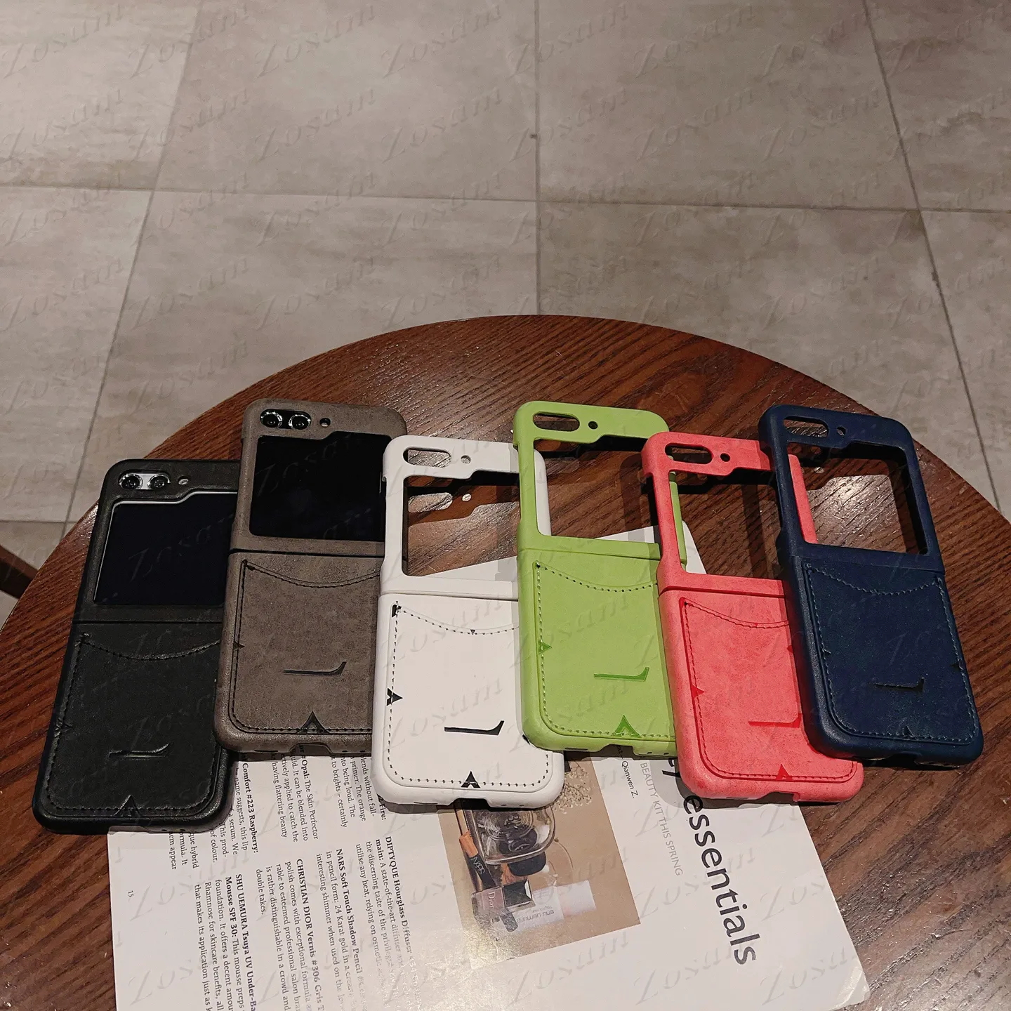 Étui de téléphone de luxe avec empreinte de fleur pour Samsung Z Flip 5 4 3, fente pour carte en cuir, poche arrière, coque antichoc, Flip5 Flip4 Flip3, Protection pare-chocs