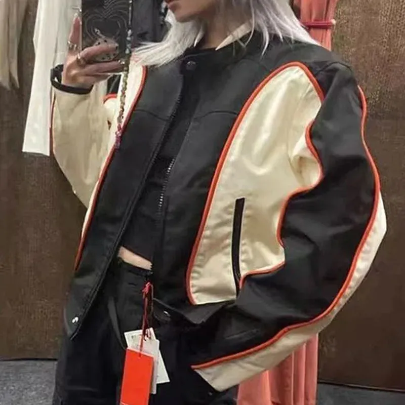 Jaquetas femininas Deeptown Vintage Racing Jacket Mulheres Cyber Y2K Streetwear Moto Biker Zipper Bomber Jackets Oversize Outono Inverno Motocicleta 231011