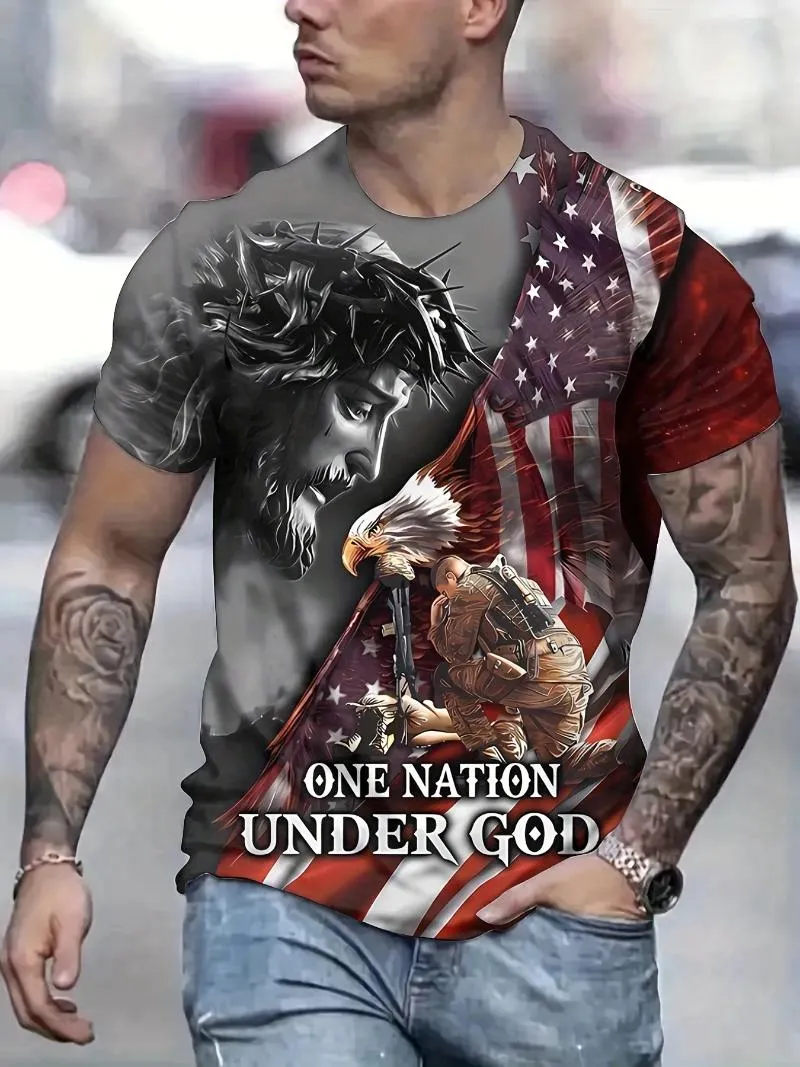 Erkek Tişörtleri Amerikan bayrağı baskılı yuvarlak boyunlu kısa kollu artı boyutta rahat ve çok yönlü tişört 2023 yaz sokak tarzı üst