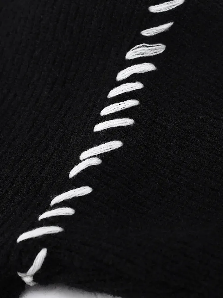 Damers Sweatere Kontrastfarve Strik O-hals Lange Ærmer Pullover Patchwork Løs Vintage Mode Sweater 2023 Efterår Casual Dame Strikvarer 231012