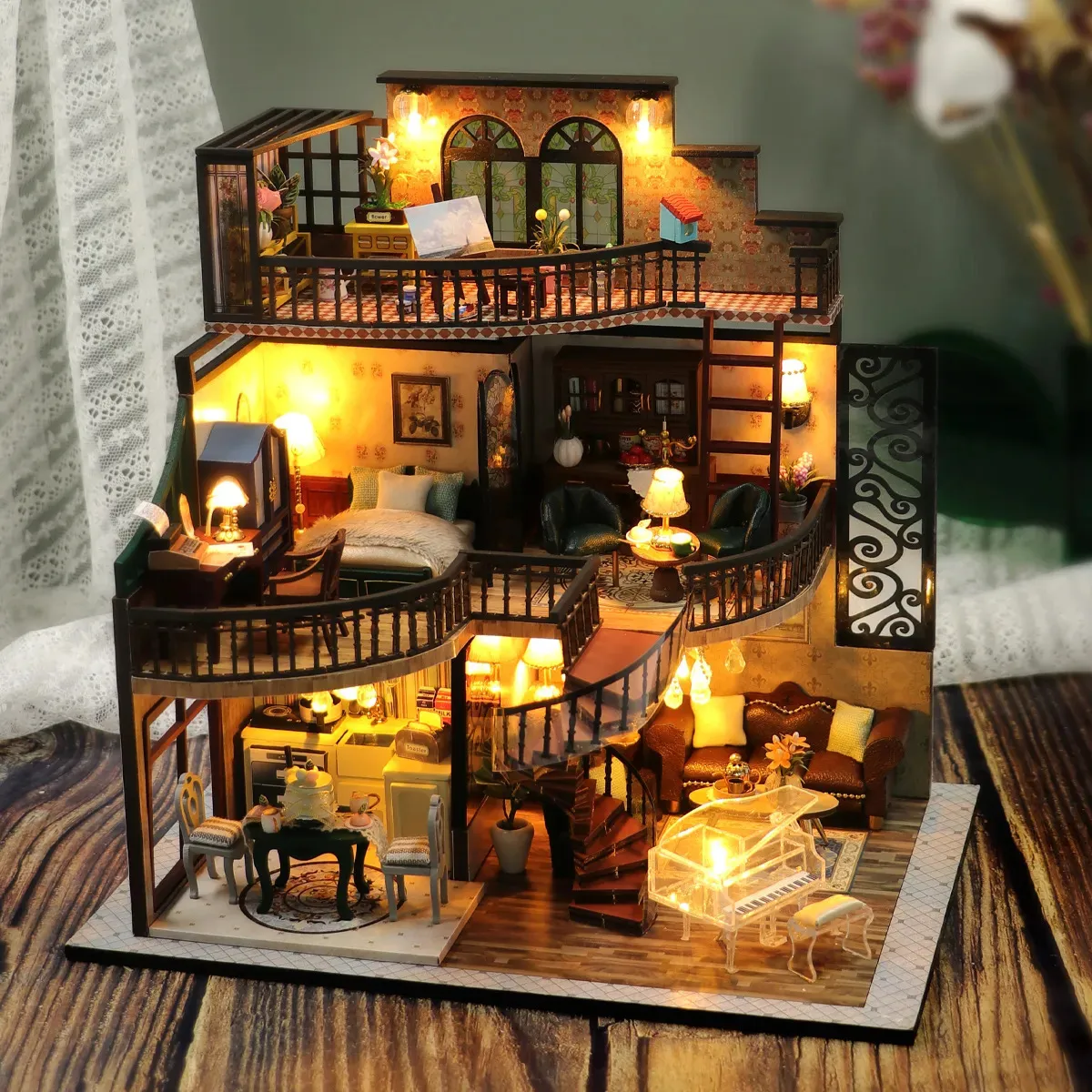 인형 집 액세서리 DIY 인형 미니 하우스 키트 빌라 빌라 건물 세트 생일 선물 장난감 집 창조실 침실 장식 가구 231012