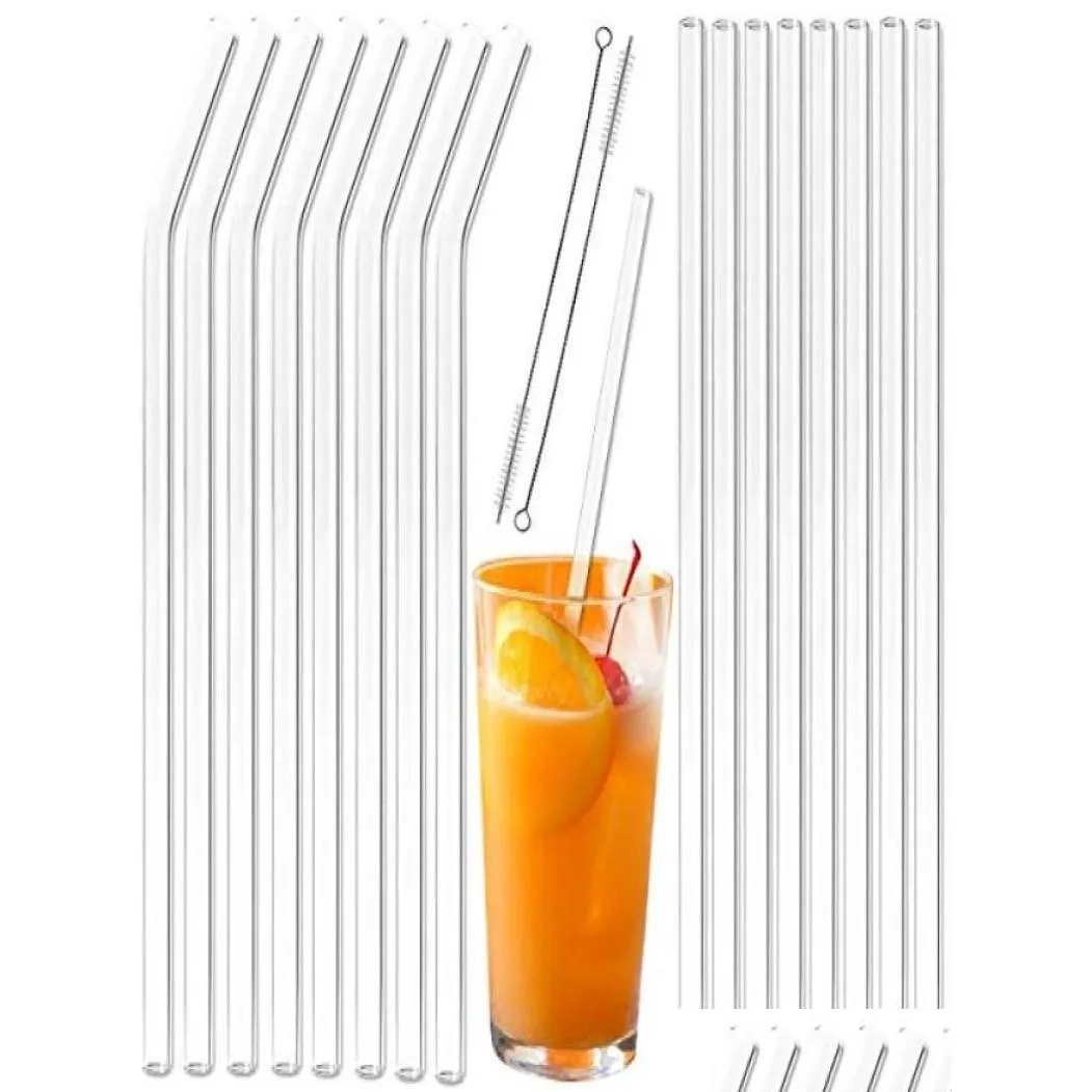 Canudos bebendo Clear Glass St 2008Mm Reutilizável Reto Bent Beber Sts com escova Eco amigável para smoothies Home Garden Kitchen, D Dhhlj