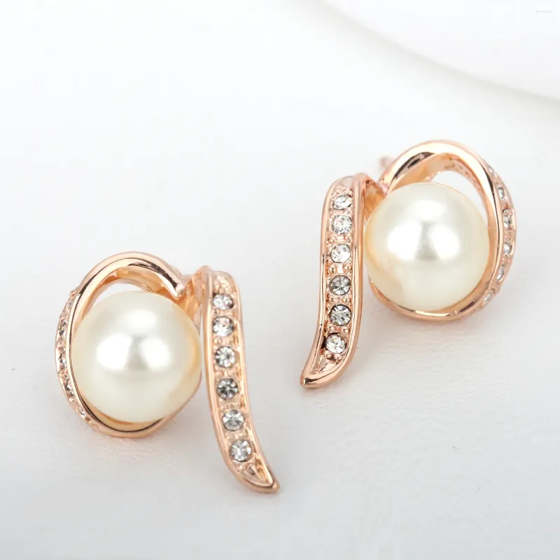Boucles d'oreilles Imitation perles boucle d'oreille pour femmes mode coréenne cristal autrichien couleur or Rose cadeau de fête de mariage femme bijoux E231