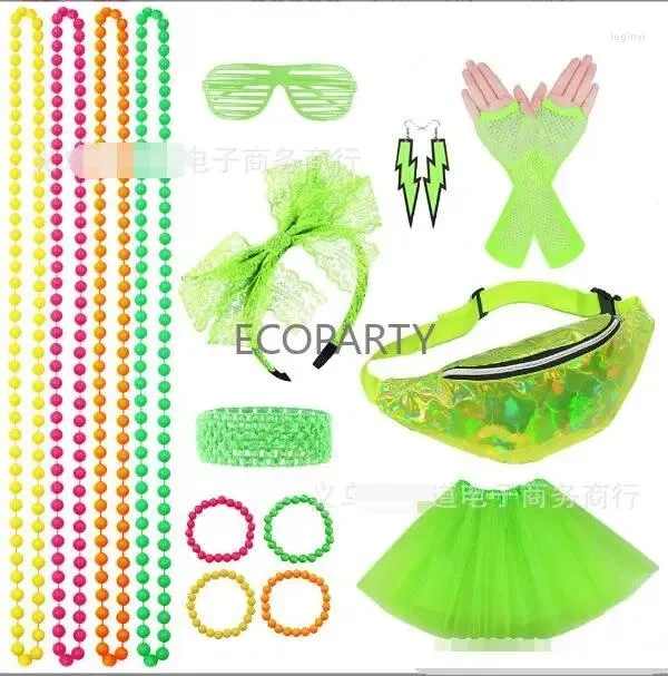 Party Supplies 1980s Prom 80s Necklace Headband Gloves Knee Pads Bracelet Glasses Set Dress Up For Girls Costume Accessories