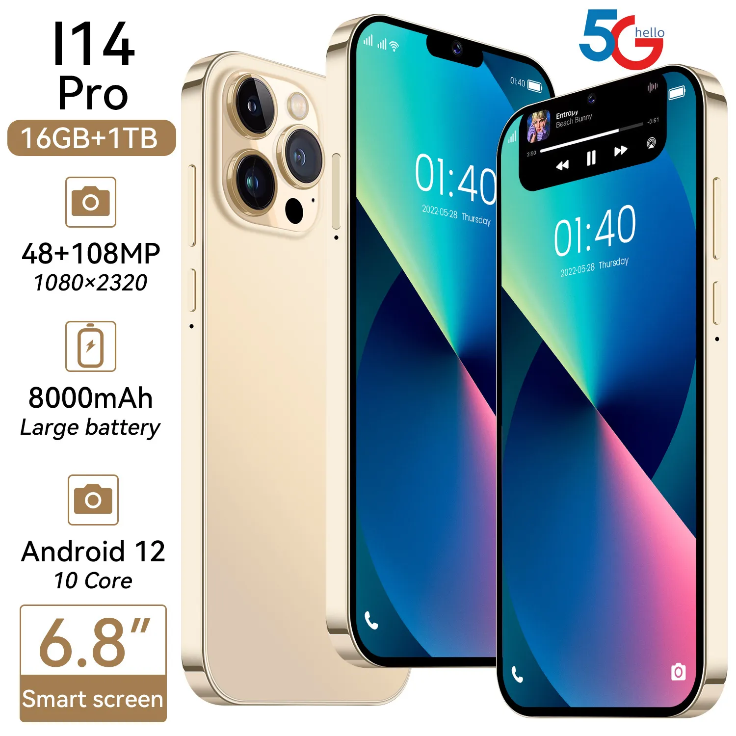 I14 Pro Мобильный Смартфон Капсульный Экран 6,8 Дюйма 2 ГБ + 16 ГБ  Настоящий 4G 5G Android Смартфон От Kingberry2014, 4 776 руб. | DHgate