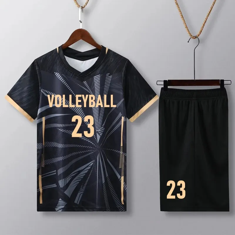 Outros artigos esportivos Manga curta Conjunto de camisa de vôlei Homens Uniforme de vôlei Camisa com decote em V Bolsos duplos Shorts Kit Terno de treinamento de vôlei personalizado 231011