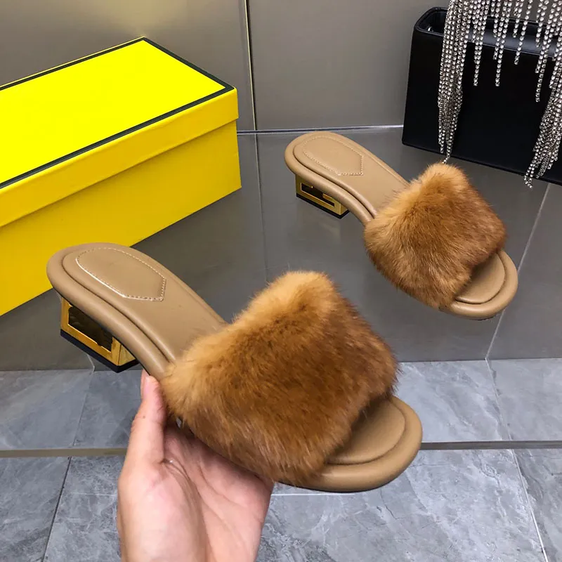 Luxury Designer Fur Slides High Quality Womens Casual Shoes With