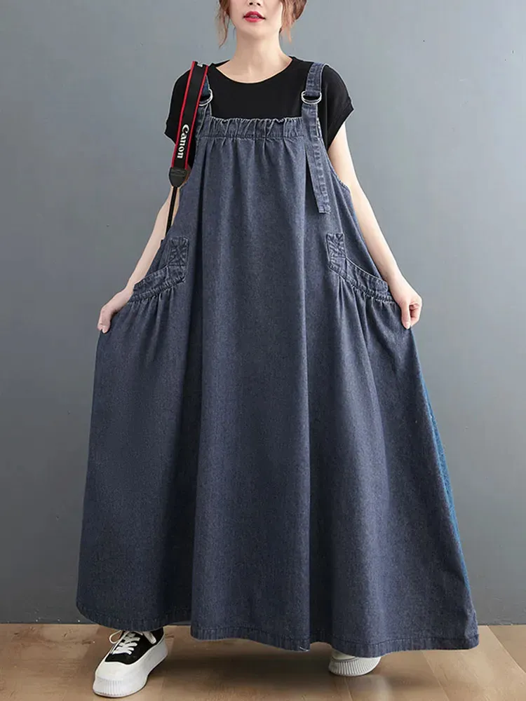 Urban Sexy Kleider 359 Frühling Sommer Frauen Denim Hosenträger Langer Rock Lose Lässige Punk Vintage Stil Cargo Weibliche Große Schaukel kleid 231011