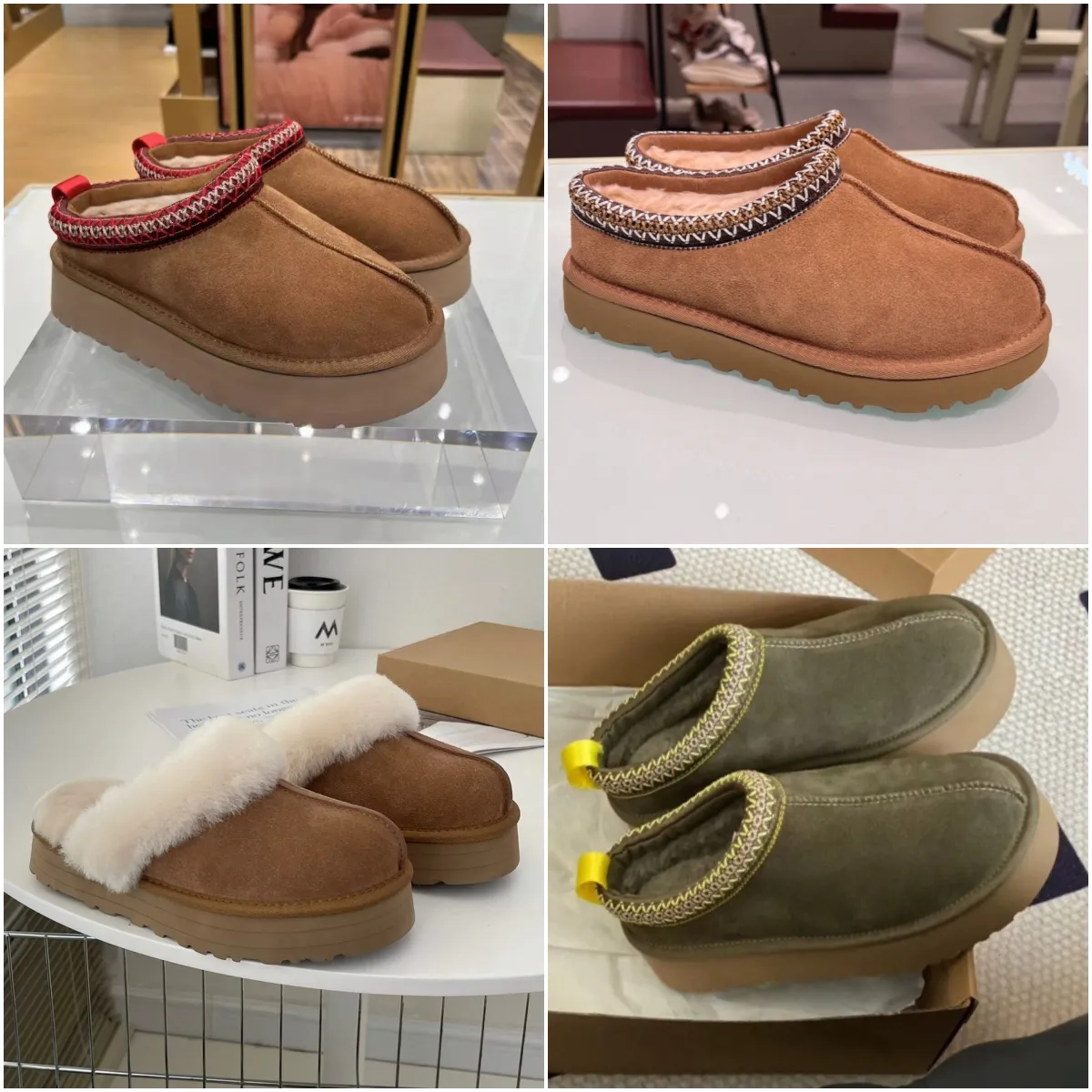 Tasman kapcie designer Australia platforma platforma UG Tazz Shoes Australie Slajdes Fluffy Sheepskin Fur Reail Skórzowe buty Klasyczna marka Kobiety na zewnątrz z pudełkiem
