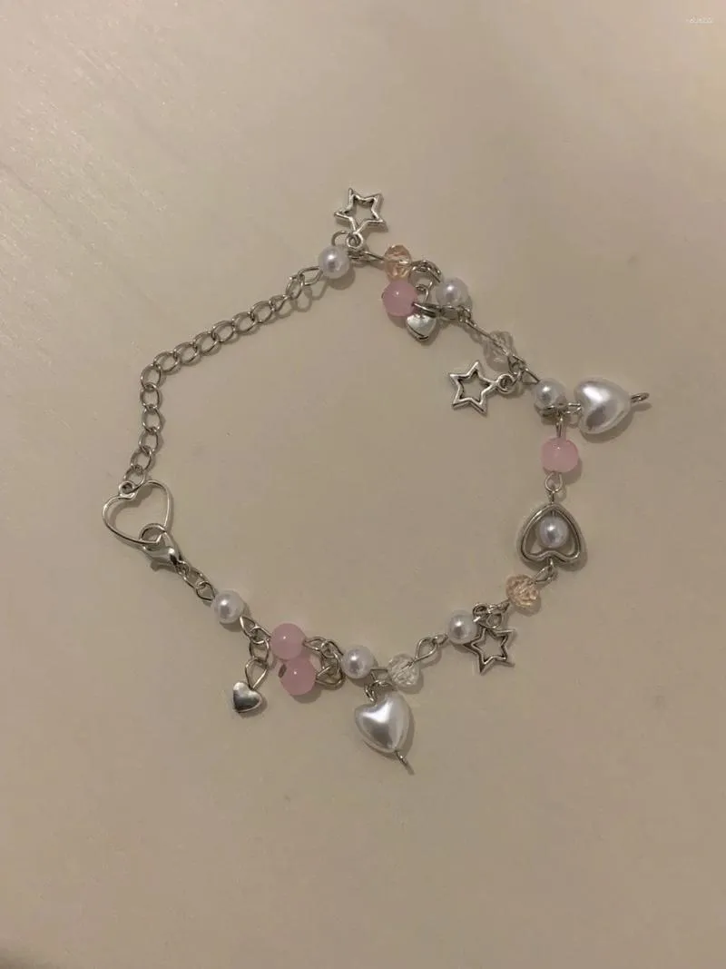 Link Bracelets Fairy Y2K Bracelet | Pink Bead Gifts I Beautiful Star Fashion Pearl Heart Star| Christmas