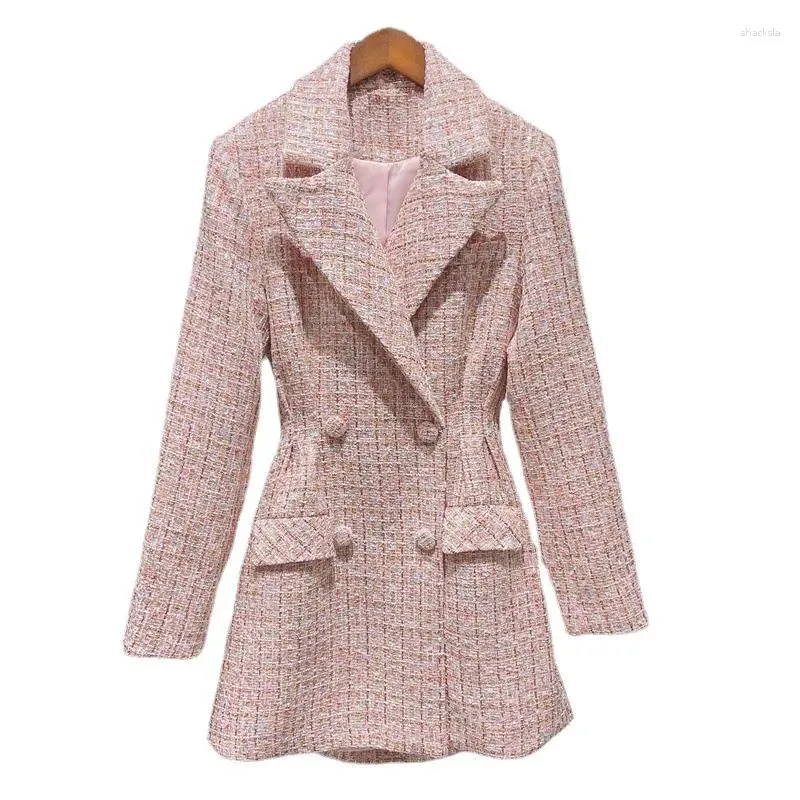 Casual Dresses High Quality Long Blazer Dress 2023 Spring Style Women Notched Collar Hollow Out Backless Causal Apricot Outfits