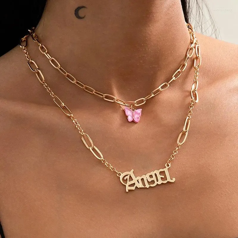 Pendant Necklaces Orgin Summer Unique Design Double Layer Butterfly Necklace For Women Elegant Letter Angel Jewelry Wholesale