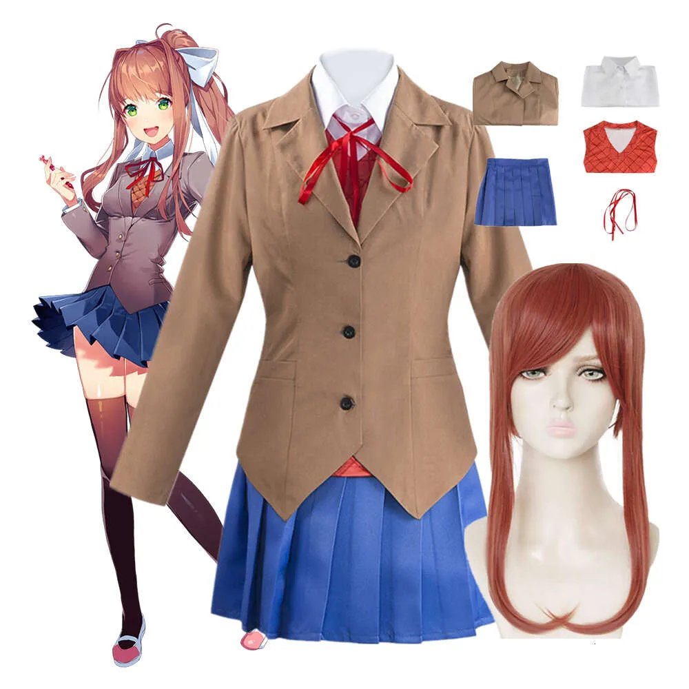 Cosplay Anime Doki Literature Club Monika Cosplay Sayori Yuri Natsuki Costume School Girl Uniforme da donna con Wigcosplay