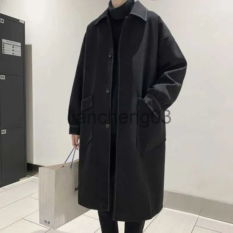 Men's Trench Coats Autumn Black Trench Coat Men's Fashion Casual Long Coat Men Streetwear Korean Loose Oversize Windbreaker Jacket Mens Overcoat J231012