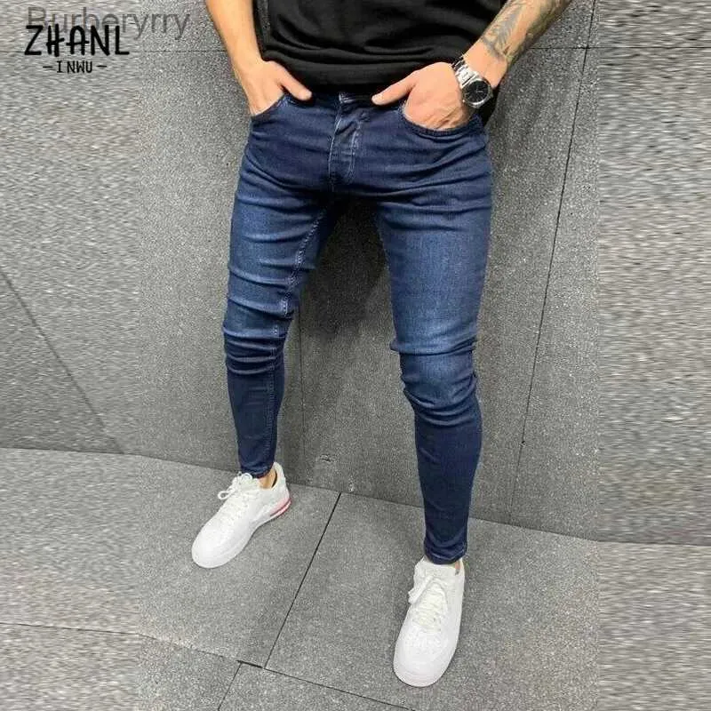 Herr jeans streetwear man casual mager stretch jeans mens denim elastiska midja smala fit pants mode street 2022 vintage män klädsel231011