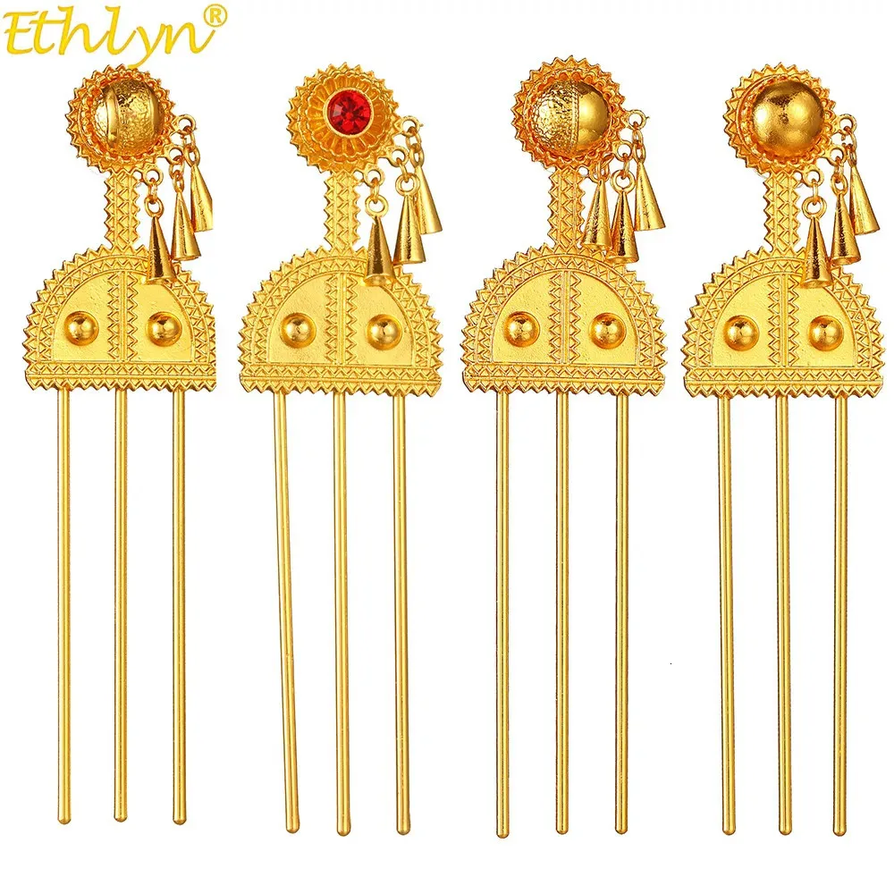 Pinces à cheveux Barrettes Vintage bâtons éthiopiens couleur or africain mariée mariage épingles à cheveux pince bijoux traditionnels femme P220 231012