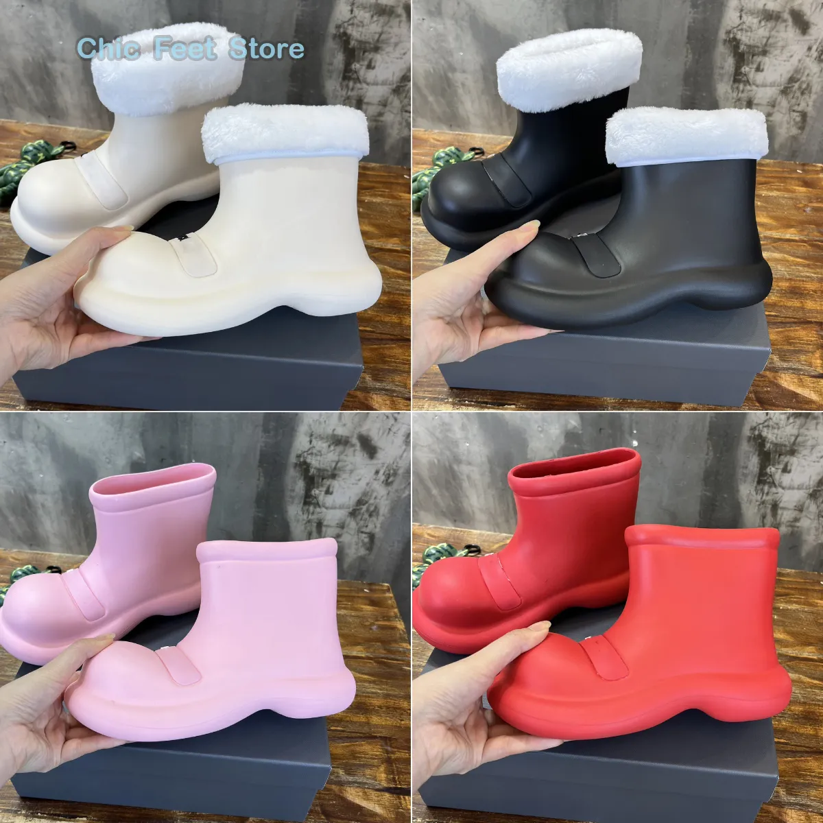 Rubber Rainboots Platform Boots Women Candy Colored Rain Boots Round toe Slip-resistant Waterproof Short Fashion Boots Outdoor Activities 35-40