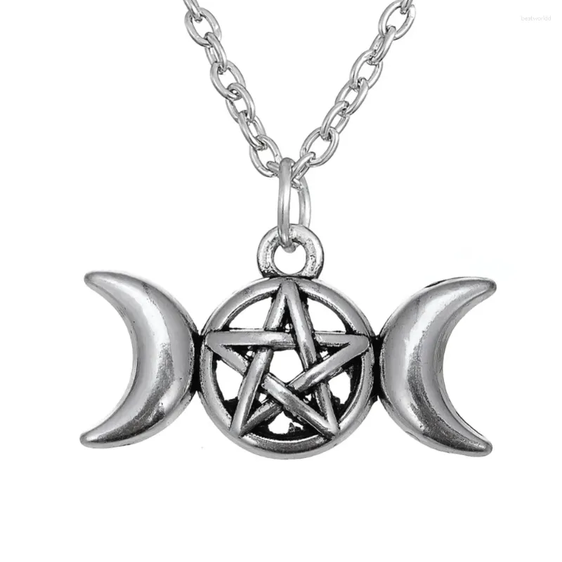 Naszyjniki wisiorek Triple Moon Bogini Wicca Pentagram Magic Amulet Naszyjnik Kobiety Mężczyzn łańcucha wisiorki vintage biżuteria