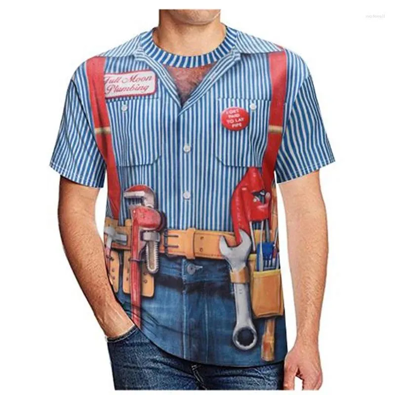 Men's T Shirts Maintenance Short Sleeve T-shirt 3D Printed Round Collar Check Fun Work Uniform Size S-7XL
