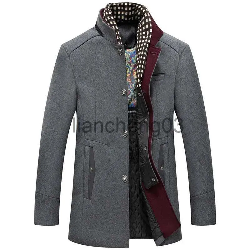 Herren-Trenchcoats Neue Herbst-Winter-Männer Wollmischungen Trenchcoats Schalkragen Kältebeständiger Wollmantel Doppelkragen Warm Casual Trench Men J231012