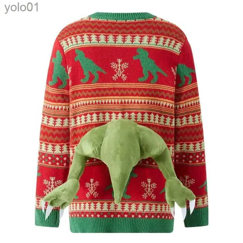 Pulls Pulls pour Femmes Pull de Noël Tricoté Unisexe 3D Dinosaure Chandails de Noël Laids Pull de poupée Mignon Pull drôle fêtes Vacances Jum