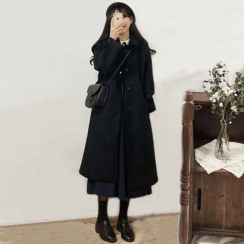 Trench da donna Cappotto di lana autunno e inverno Lungo 2023 Stile coreano Allentato tutto abbinato Studenti sopra il ginocchio