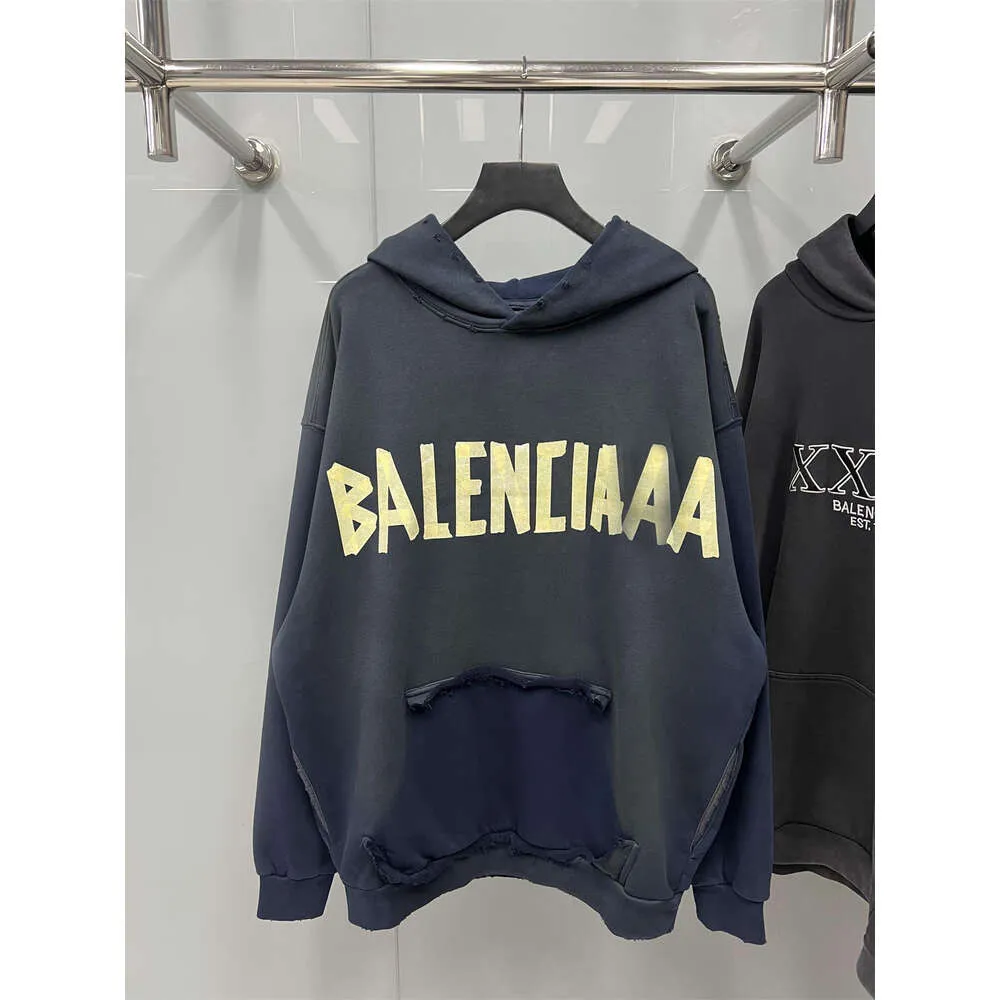 Startseite Balenciiaga Hoodie Herren Modedesigner Hoodies 23ss Hochwertiges gelbes Band bedruckt Lose getragen