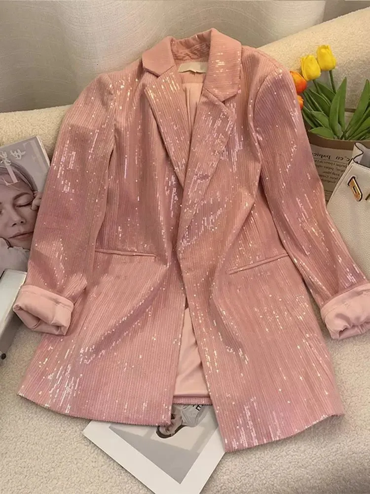 Trajes de mujer Blazers 2023 Corea Chic Rosa Blazer extragrande para mujer Vintage Oficina elegante chaqueta femenina Casual manga larga abrigo de primavera 231012