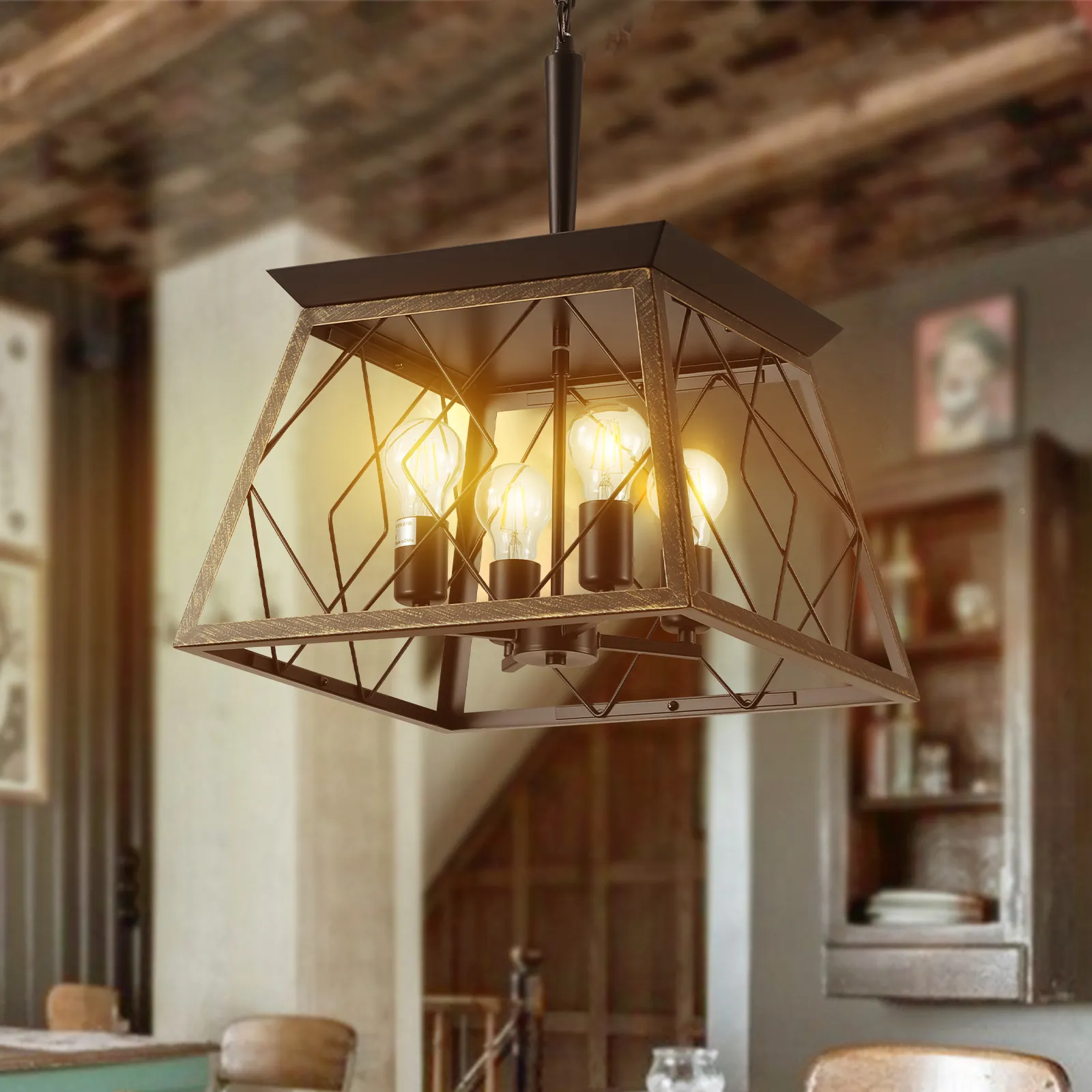 Lustre de fazenda com 4 luzes, lustre antigo vintage, luminária para cozinha, sala de jantar, sala de estar (sem lâmpadas) -- l1010