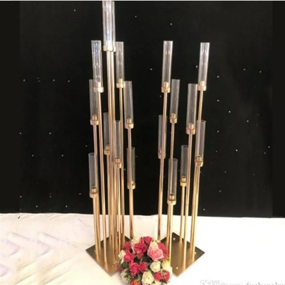 6 pz / lotto 8 teste candelabri in metallo portacandele in oro acrilico tavolo di nozze centrotavola portacandele candelabro decorazione2821