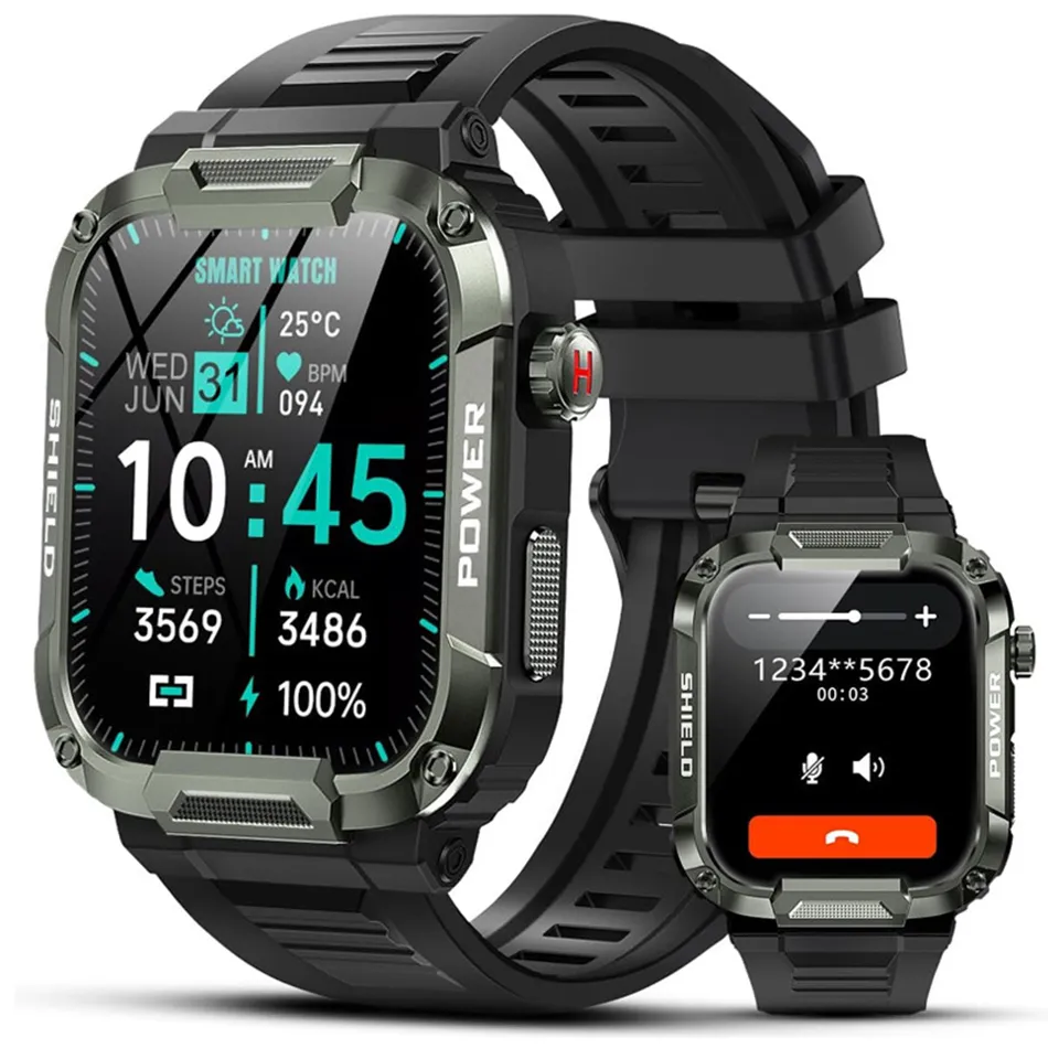 Mk66 Robust Military Smart Watch Men 400MH stort batteris pinnsövervakning 1.85 '' Bluetooth Call Smartwatch