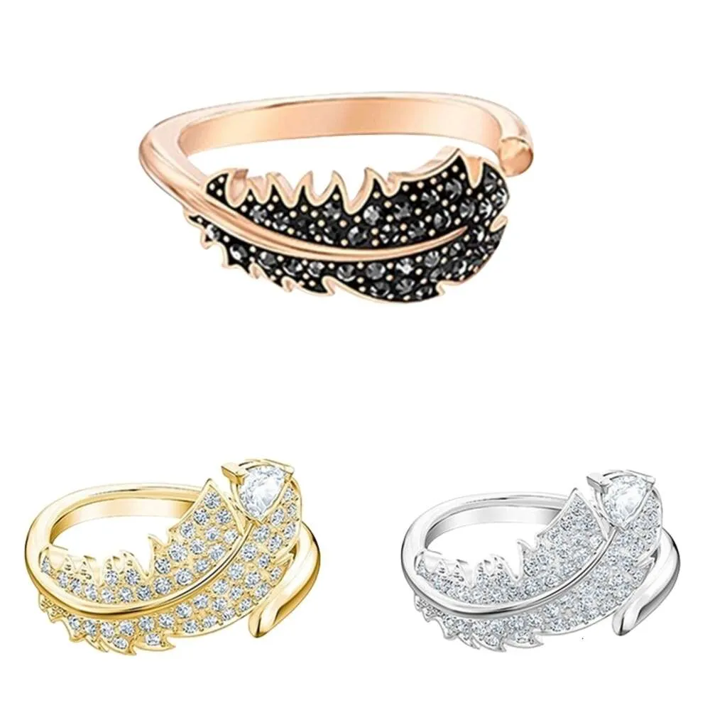 Swarovskis Ring Designer Juwelen Originele kwaliteit Mysterieuze verenring voor vrouwen met kristalopening Verstelbare verenring voor vrouwen