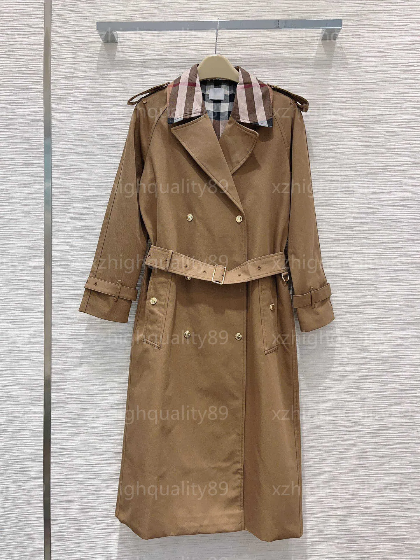 Autumn Winter Trench Coat Women Designer Jacket Classic Style Versatile Fashion Sleeved Contrast Lapel Plaid Lining Premium Elegant Long Coats Womens