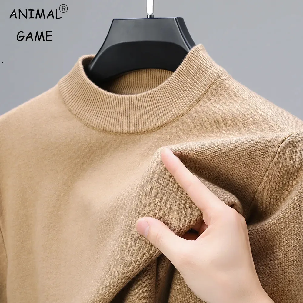 Männer Pullover Hälfte Rollkragen Strickwaren Pullover Herbst Winter Mock Neck Sweatshirts Einfarbig Pullover Mann Marke Casual Herren Kleidung 231012