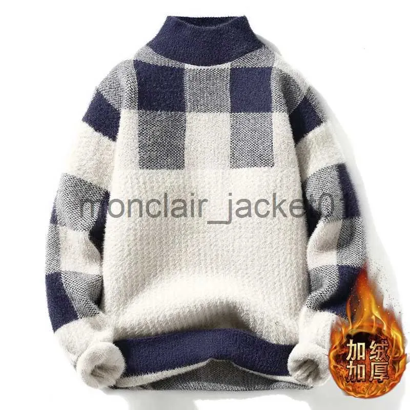 Men's Sweaters 2023 Winter/Autumn Mink velvet High-Quality Fashion Trend Plaid Pattern Sweater Men Casual Loose Warm Sweaters Men Comfortable J231012
