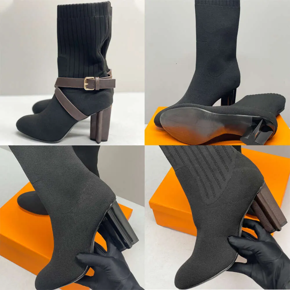 Designers Boots Womens But Black Stretch Tekstile Booties wysokie obcasy buty do skarpet haftowane damskie sukienki platformowe