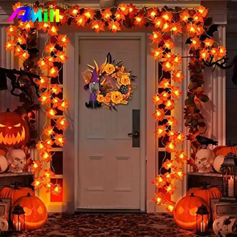 Autres fournitures de fête d'événement 6/3 / 2M Décoration de Noël Feuilles d'érable artificielles LED String Lantern Garland Home Party DIY Déco Halloween Nouvel An T231012