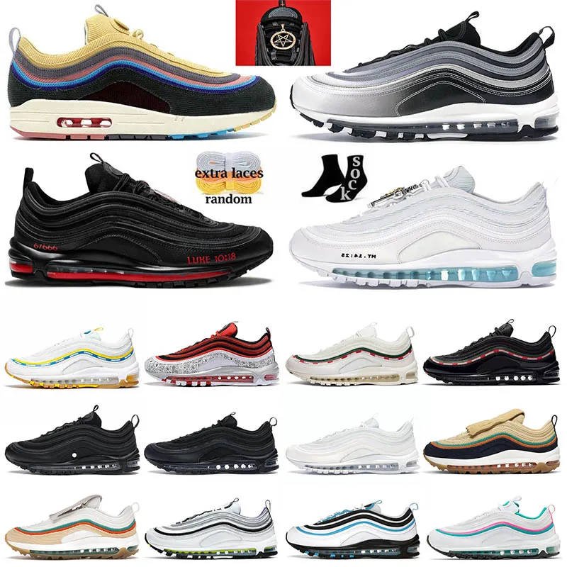 97 Buty do biegania mężczyźni kobiety 97S Triple Biała Biała Szatan Inri Jezus Złota Srebrna Bula Sean Wotherspoon Gym Red Hoded Midnight Navy Mens Treakers Outdoor Sneakers