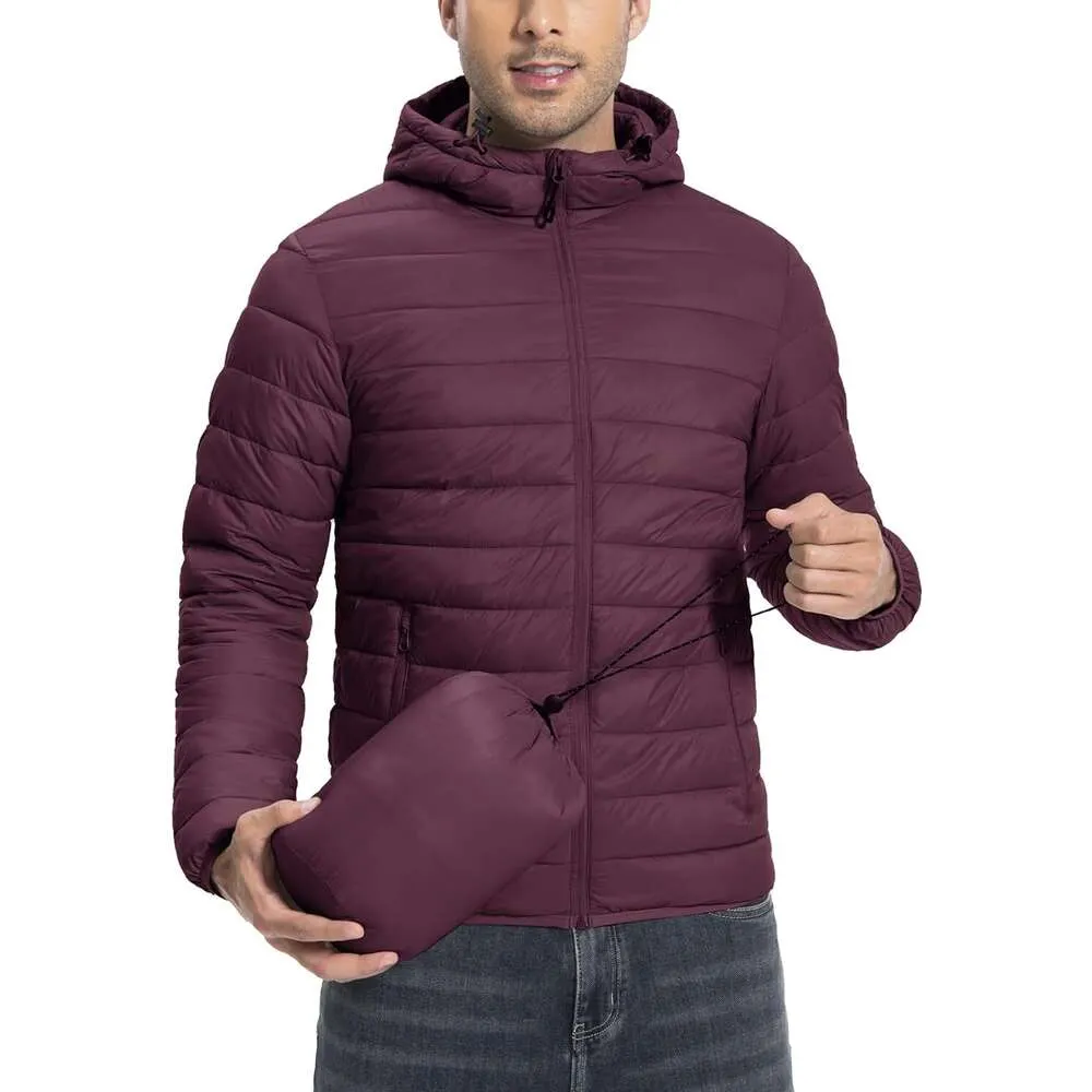 TravelleC35Q Pioneer Camp Leichte, verstaubare Pufferjacke für Herren mit Kapuze, isolierte Thermo-Winterjacken zum Laufen