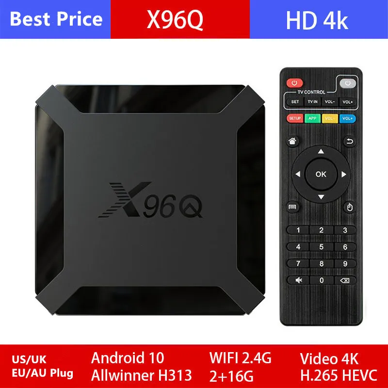 X96Q Android 10 Smart TV box Allwinner H313 Quad Core 4K 60fps 2.4G Wifi Google Player Youtube 1G + 8G / 2 + 16G Mediaspeler EU US UK AU-stekker