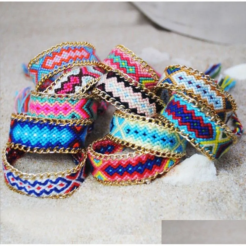 Urok bransoletki uni Nepal Bracelets Bracelets National Wind Ręcznie robiony geometria łańcuch Bangle Bohemian Colorf Botton Brementband Jewelry B Dhj6t