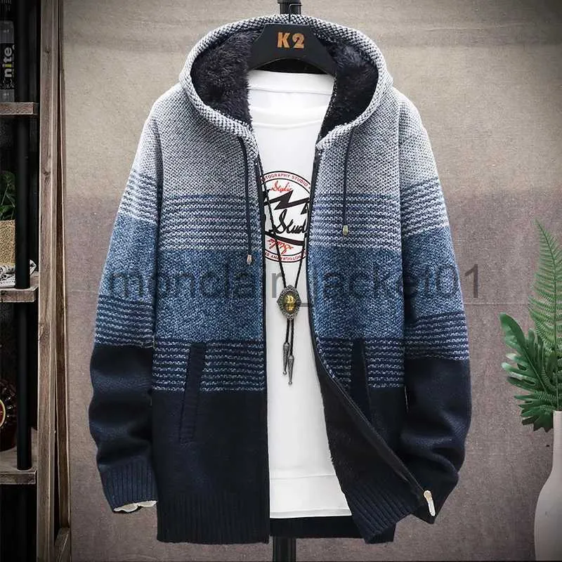 Herrtröjor män cardigan höst vinter huva tröja jacka varm kashmir casual ull zipper smal fit fleece jacka kappa stickad tröja j231012