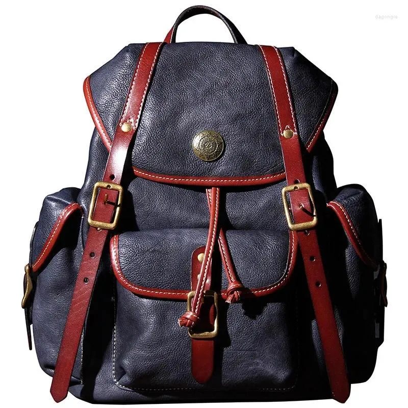 Backpack Leather Bag Men Retro Cowhide Handmade Male Vegetable Tanned Schoolbag 2023