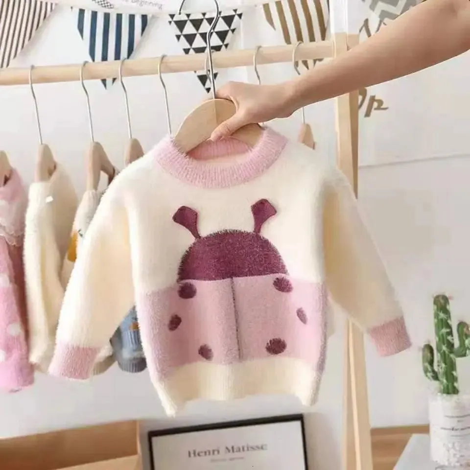 Cardigan Childrens Mink Fleece سترة الخريف والشتاء الفتاة السميكة الفتيات Pullover Butterfly Pattern Kids Cloths 231012