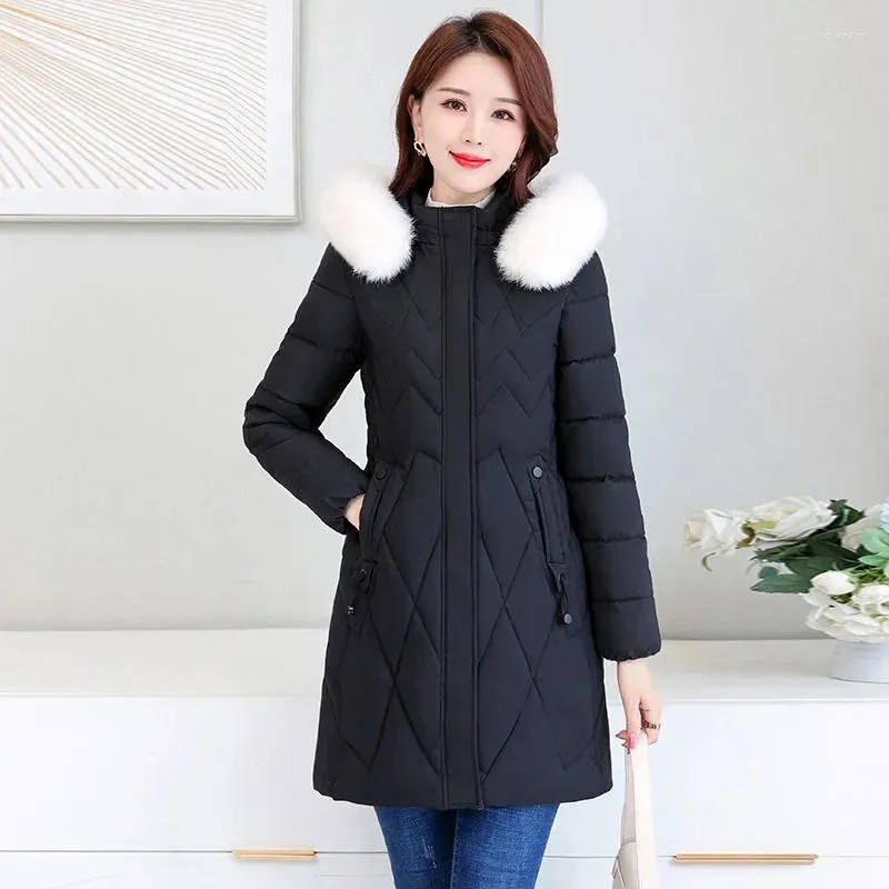 Frauen Graben Mäntel 2023 Parkas Winter Jacke Pelz Kragen Mit Kapuze Unten Baumwolle Mantel Koreanische Lose Warme Verdicken Schnee Tragen outwear