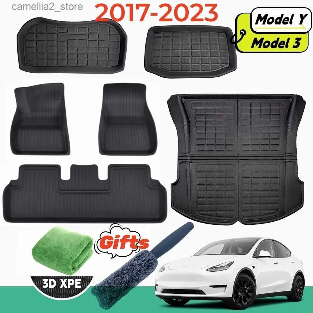 Tappetini Tappeti Modello Y Tappetino Modello 3 2017-2023 Tappetino per bagagli Personalizzato per Tesla Mat Tappetino per bagagliaio 3D XPE Set antiscivolo per tutte le stagioni Tappetino per rivestimento Q231012